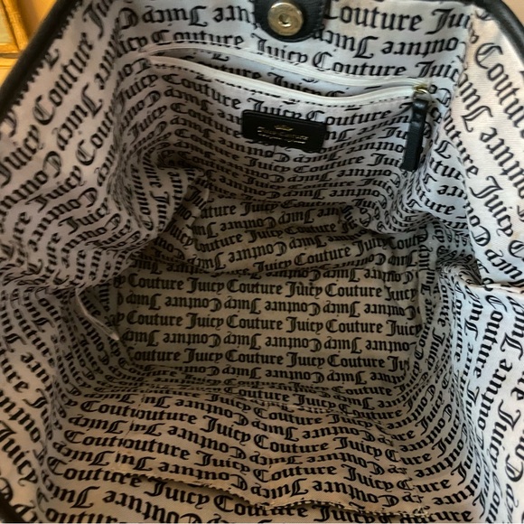 Juicy Couture Black/Beige Lg Tote Bag Gold Tone Hardware Black Faux Leather Trim - Picture 6 of 14